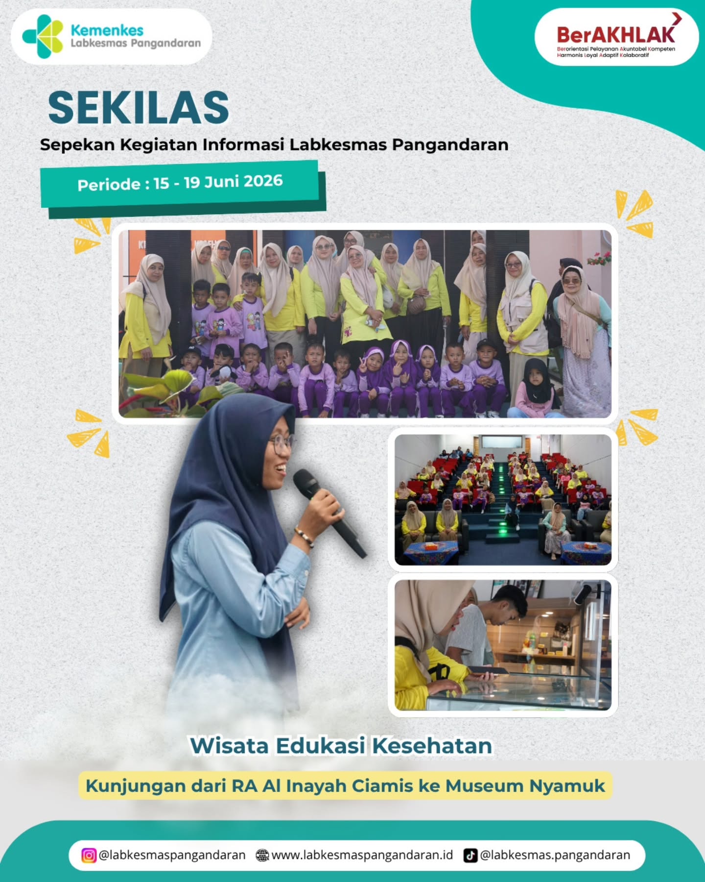 Halo Sahabat Loka!👋🏻🤩

SEKILAS LLKM Pangandaran periode 15 - 19 Juni 2026 🥳

Pekan ketiga ini diisi dengan berbagai macam kegiatan seperti pelayanan kepada masyarakat, apel Kesadaran KORPRI, penguatan kapasitas dalam mendukung pelayanan kesehatan masyarakat dan kegiatan pendampingan Akreditasi ☺️

Yuk intip kilas balik kegiatan kami pekan ini!🤝

#rekapkegiatan
#sekilasllkmpnd
#labkesmaspangandaran
#kemenkesri